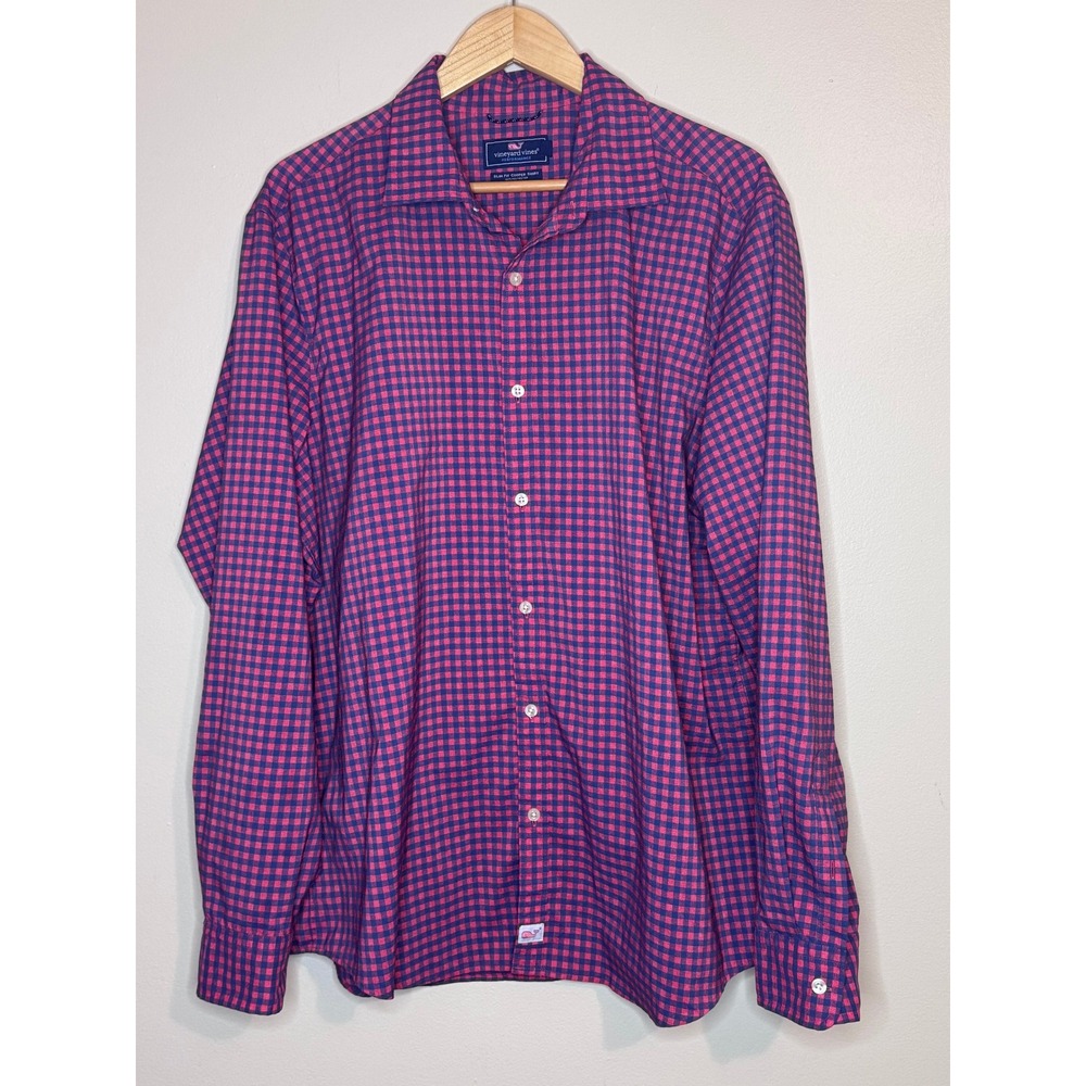 Vineyard Vines Performance Slim Fit Cooper Shirt Mens XL Pink Blue Gingham Check